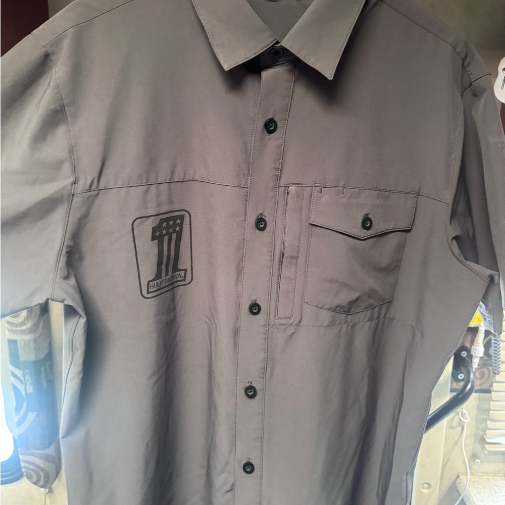 HARLEY DAVIDSON Men's Gray Button-Up Shirt